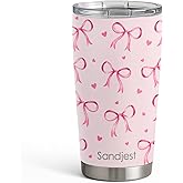 SANDJEST Bow Tumbler 20oz Stainless Steel Insulated, Travel Coffee Cup, Bow Gifts for Women Girls Teen, Birthday Christmas