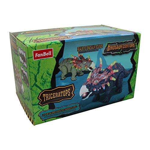 FanBell Walking Triceratops Dinosaur Toy Figure with Multicolor Lights & Loud Roar Sounds for for Boys and Girls Over 3 Years Old,Real Movement