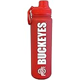 Campus Colors NCAA Stainless Steel Water Bottle - Twist on cap - 24 oz - Carry Clip - Keeps Your Drinks Hot or Cold for Hours (Ohio State Buckeyes - Red)
