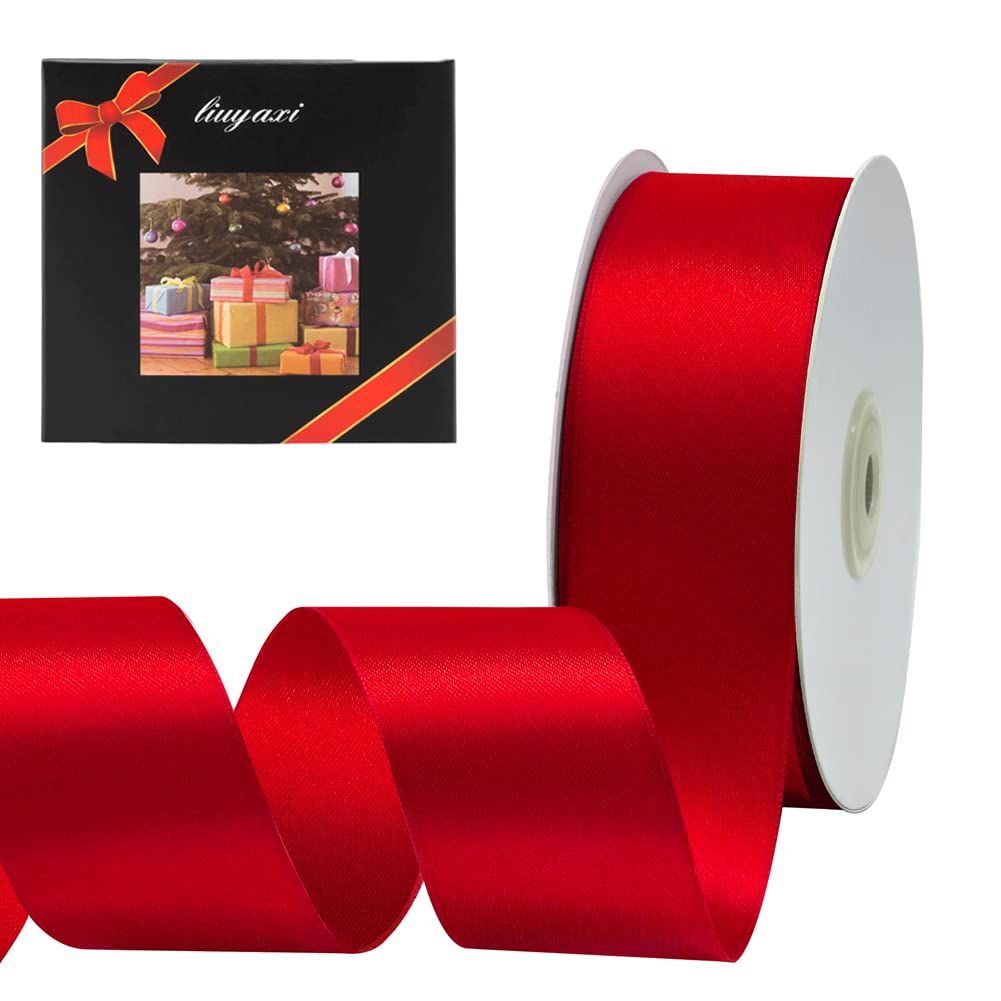 Photo 1 of Solid Color Double Faced Red Satin Ribbon 1-1/2" X 50 Yards, Ribbons Perfect for Crafts, Wedding Decor, Bow Making, Sewing, Gift Package Wrapping and More