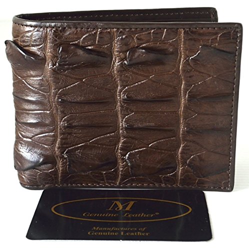 Authentic M Crocodile Skin Men's Bifold Crocodile Big Tail Skin Leather Wallet (Dark Brown)