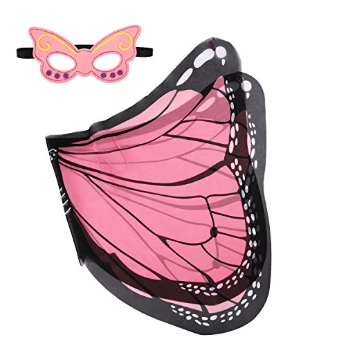Ecparty Monarch Butterfly Wings and Mask Bundle Set for Children (Pink)
