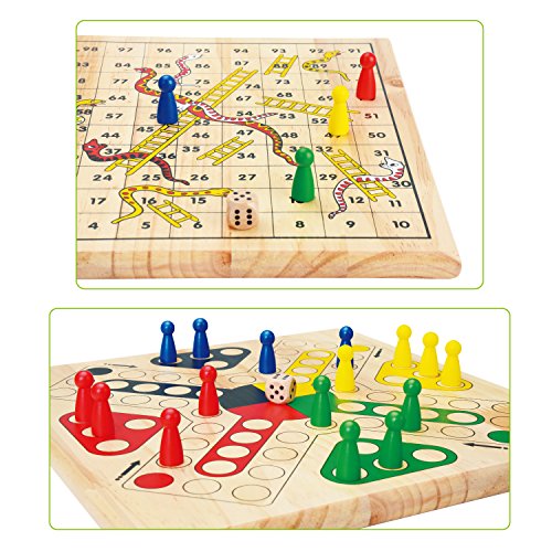 Snake and Ladder Ludo and Flying Chess 2 in 1 Natural Wooden Game