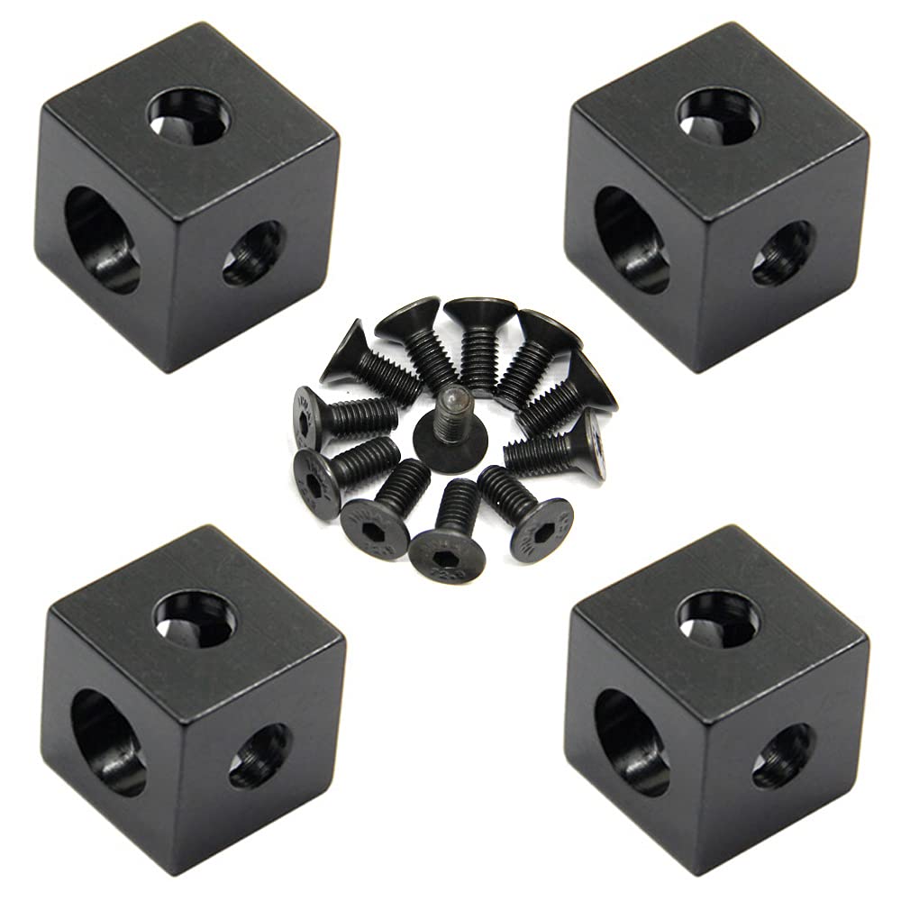 Zeberoxyz 4pcs Corner Bracket Cube Black with Screws 2020 Series Aluminum Block Cube for Slot 6mm Aluminum Extrusion Profile 3D Printer Accessories (4pcs Cube Corner with Screws)