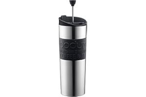 Bodum Travel Press, Vacuum Insulated, Stainless Steel Portable Coffee Maker and Tea Press, 15oz, Black