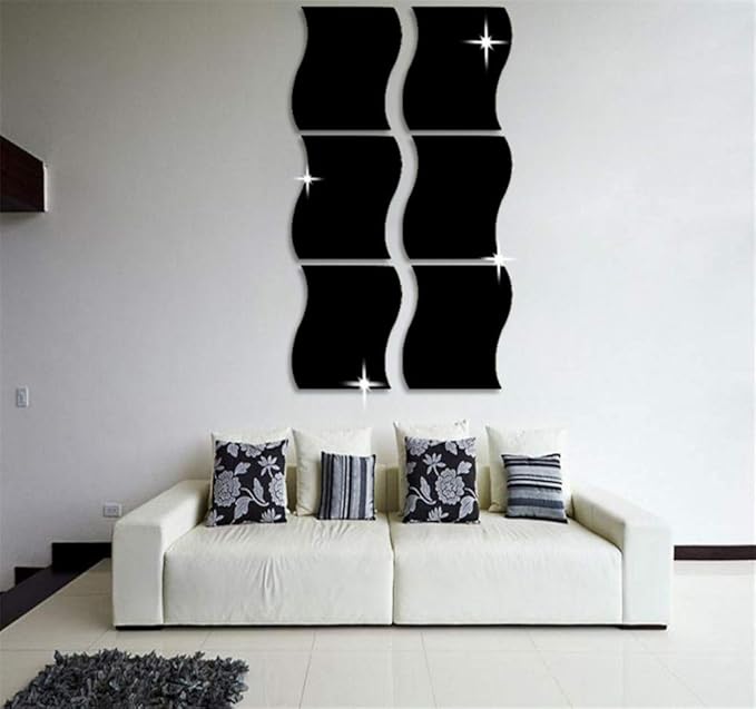 3D Wavy Mirror Wall Stickers, 6PCS Mirror Art DIY Home Decorative Acrylic Mirror Wall Sheet