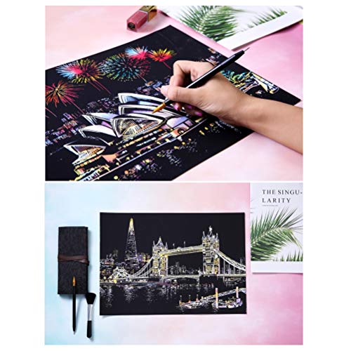 YOTINO 14 Pcs Scratch Tools, Scratch Art Tools Set with Bamboo Sticks Scraper Repair Scratch Pen Black Brush for for Adult Kids Painting Art - Thumbnail 5