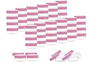 ZEJIA 3 Gram Sample Containers with Lids, 50 Count Tiny Sample Jars, 3ML Makeup Cosmetic Containers for Lip Balms, Lotion, Powder, Beauty Products(Pink Lids)
