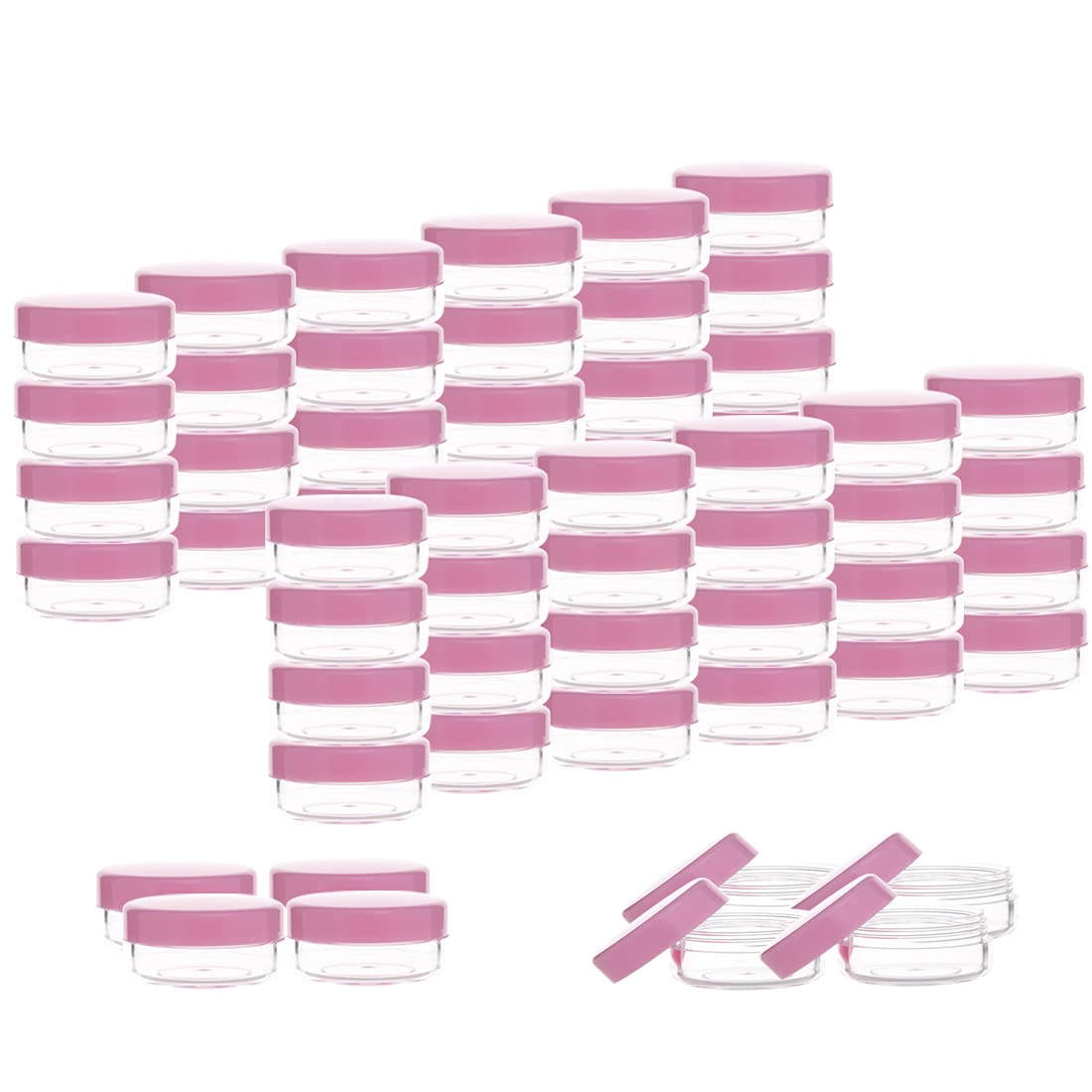 ZEJIA 3 Gram Cosmetic Containers 50pcs Sample Gram Plastic Containers Lotion Jars Makeup Sample Containers with Lids BPA Free (Pink)