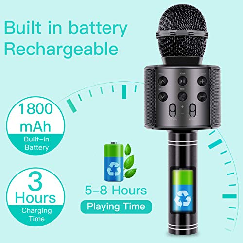 Wireless Bluetooth Karaoke Microphone for Kids Adults, Wrystte 5 in 1 Portable Handheld Karaoke Machine for 4-15 Year Old Girls Boys Birthday Xmas Party(Black)