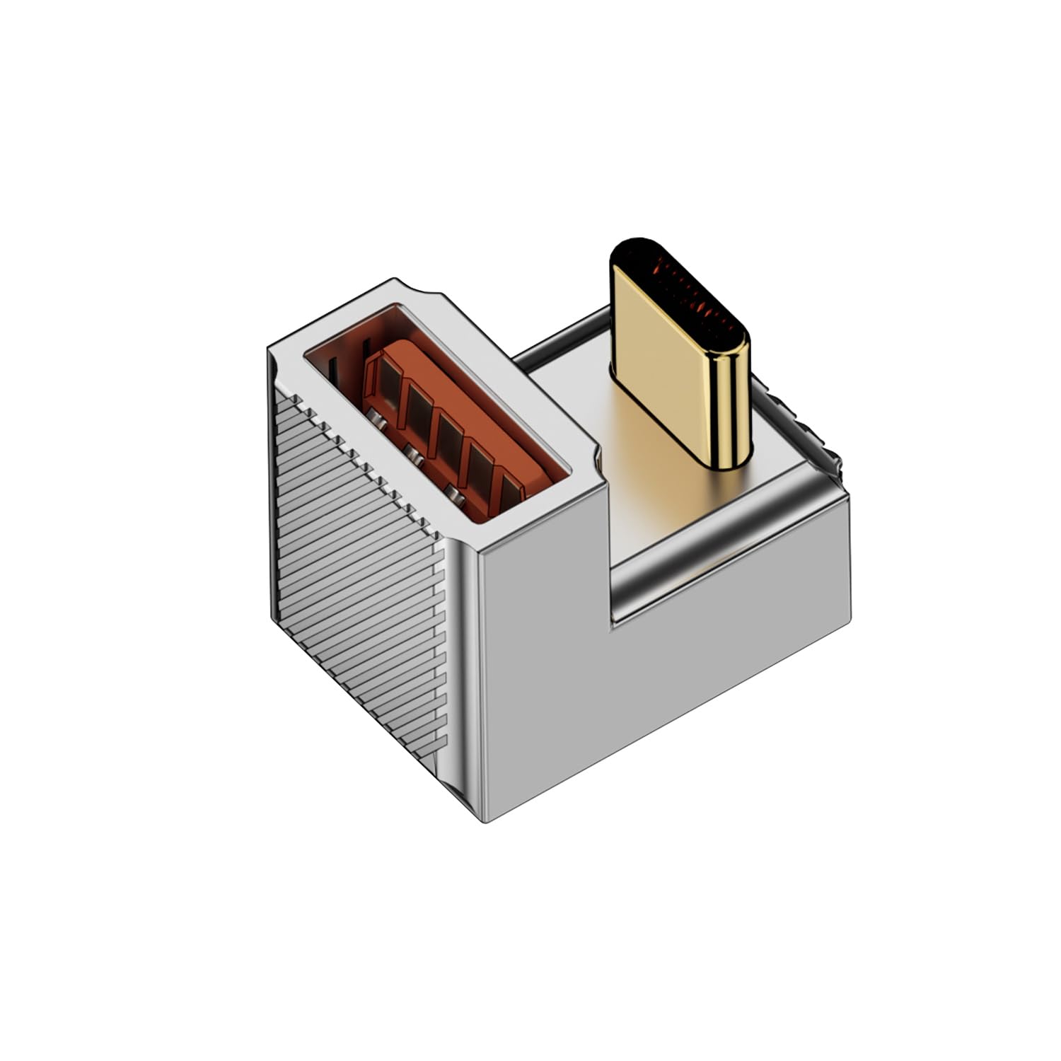 QIANRENON PD 120W U Shape Angle USB C to USB 3.1 OTG Adapter 10Gbps Type C Male to USB3.1 Female 180 Degree Quick Charging Data Connector,Zn Alloy/LED Light 4K@60Hz Audio/Video, for Smartphone Tablet