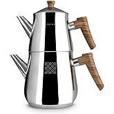 Serenk Definition Stainless Steel Teapot Set, 1L Teapot &amp; 2L Lower Pot, Double-Stacked Design, Induction Compatible, Mirror Polished Finish, Tea Kettle for Home