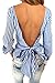 Simplee Apparel Women's Long Sleeve Backless Striped Blouse Shirt with Bow Belt