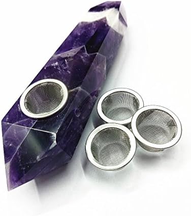 Acsdvocate Handmade Six Prismatic dream amethyst crystal point wand gemstone quartz wand healing with 3pcs metal filter 3.8-4.3inch