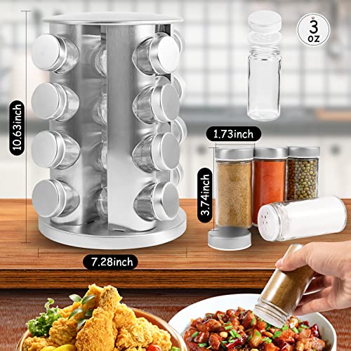 WAYDA Rotating Spice Rack with 16 Jars, Revolving Spice Rack Organizer for Seasoning