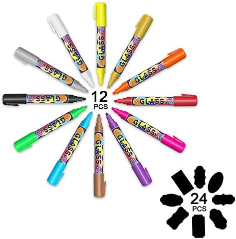 KATEVO Liquid Chalk Marker Pens with 24 Chalkboard Labels for Teachers, Kids and Moms, Erasable from Chalkboards, Whiteboards, Bistro Boards, Glass, Windows Plastic, Metal, Mirrors (12 Color,12 Pack)
