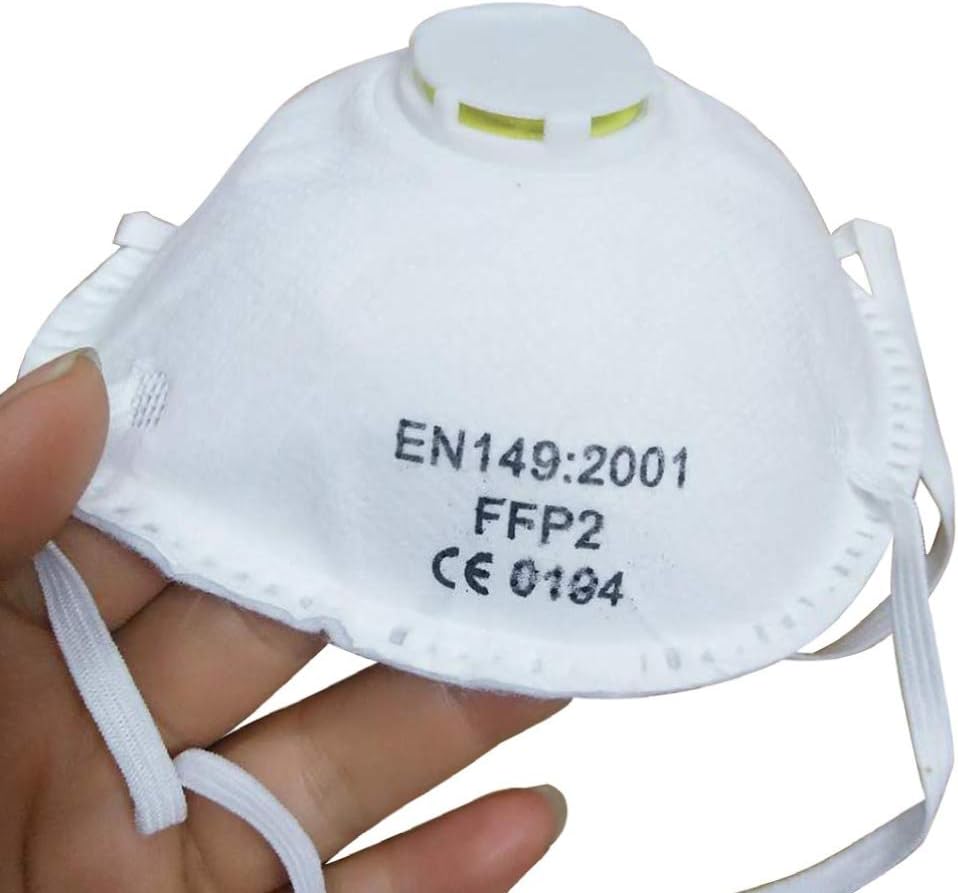RoxTop PM2.5 FFP2 Anti-Dust Cup Masks N95 Cotton Sheet Adjustable Straps Anti-Haze Face Mask with Breathable Valve Filter Masks, White, 5 Pack