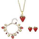 Azusa Sun Strawberry Jewelry Set for Women Cute Strawberry Earrings Necklace Bracelet Dainty Fruit Charm Accessories for Birthday Party