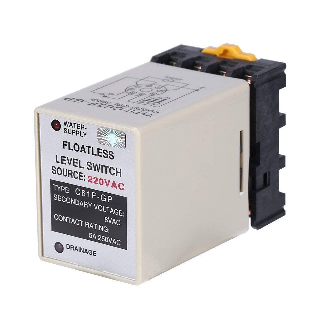 Floatless Level Switch, C61F-GP AC220V 50/60HZ Liquid Level Switch Controller With Base, Water Level Control Relay for Water Industry