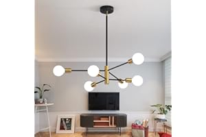 Deyidn Modern Chandelier Sputnik Light Fixture Black Gold Mid Century Chandelier 6 Lights for Dining Room Kitchen Bedroom Living Room