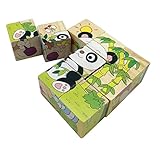 Rolimate Educational Preschool Forest Animal Wooden Cube Block Jigsaw Puzzles - Kangaroo Ostrich Camels Apes Snakes Panda, Birthday gift toy for Age 1 2 3 4 5 6 7 Years Old and Up Toddlers Kids Baby