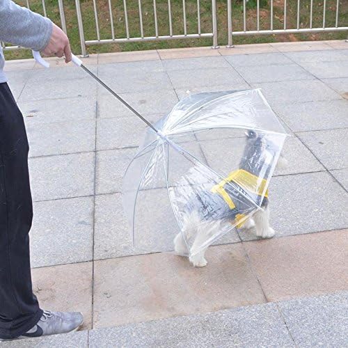 Useful Transparent PE Pet Umbrella Small Dog Umbrella Rain Gear with Dog Leads Keeps Pet Dry Comfortable in Rain and Snow