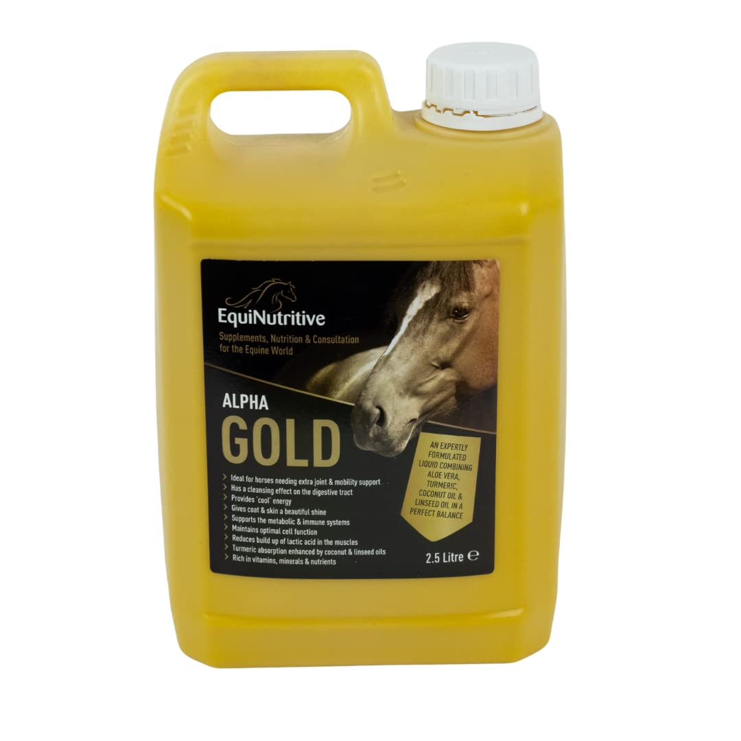 Alpha Gold by EquiNutritive - Tumeric and Linseed Oil Joint Care Supplement for Horses. 100% Natural Equine Support Supplements for Hips, Joints & Mobility. Easy-to-Feed, Ready-to-Use Liquid (2.5L)