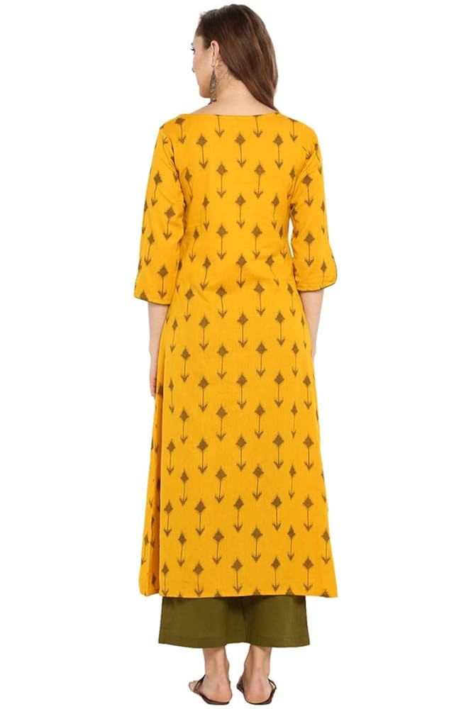 janasya women's cotton printed a-line kurta with straight pant