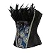 frawirshau Women's Peacock Style Lace Up Boned Corset Burlesque Lingerie Black XL