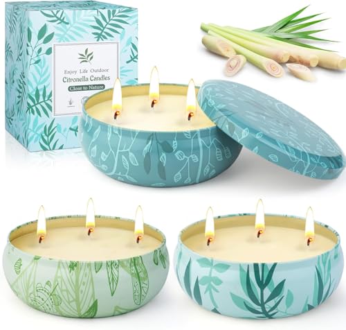 Citronella Candle Outdoor Large, 36 oz Citronella Candles Outdoor, Outdoor Candles Lemon Garden with 3 Wick, Natural Soy Wax Candles Set for Garden, Camping, Patio, Picnic, Pool, Summer Gift