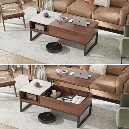 Tbfit Lift Top Coffee Table with Storage, Retro Lifting Coffee Tables for Living Room, Smart