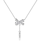 SLUYNZ Solid 925 Sterling Silver Bow Y Necklace for Women Teens CZ Bowknot Necklace Pendant