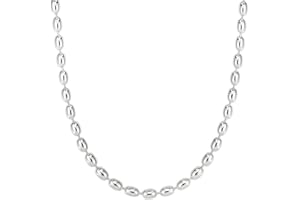 Savlano 925 Sterling Silver Oval Rice Bead Strand Chain Necklace For Women - Made in Italy Comes With a Gift Box