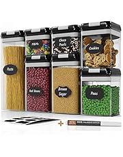 Airtight Food Storage Containers Set - 7 PC - Pantry Organization and Storage 100% Airtight, BPA Free Clear Plastic, Kitchen Canisters for Flour, Sugar and Cereal, Labels & Marker