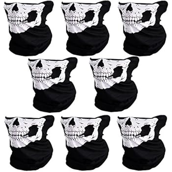 CIKIShield 8pcs Couples Seamless Skull Face Tube Mask Black/White