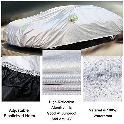 Teexpert Car Cover Waterproof All Weather Vehicle Cover for Tesla Model 3 or Universal 3 Layer UV Protection Breathable Dust Proof for Automobiles with Adjustable Buckle Strap Fits 186" to 193" - Thumbnail 3