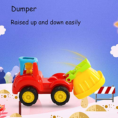 USATDD 4 Pack Friction Powered Cars,Push and Go Vehicles Car Tractor Bulldozer Cement Mixer Truck Dumper Construction Toys Set for 1 2 3 Year Old Boy Girl Toddler Baby Kid Boy Girl Gift - Thumbnail 3