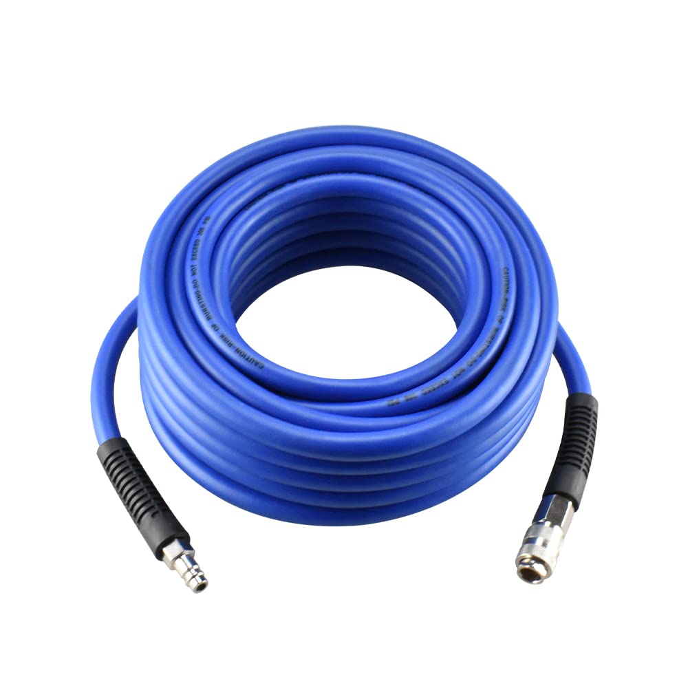 aunstarwei 3/8" PVC/Rubber Hybrid Air Hose Blue with 1/4" Europe Steel Quick Coupler and Plug Fittings, 10m Length