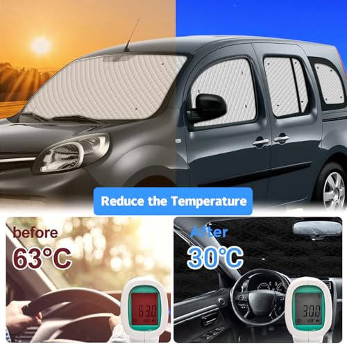 Car Windshield Sunshade Compatible with Renault Kangoo Second Generation II X61 2007-2021, 8 Pieces Internal Car Sun Visor Cover