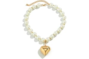 YOOESTORES82 Heart Necklaces for Women Gold Chunky Heart Necklace Pearl Beads Choker Necklaces Y2k Necklace Trendy Jewelry Accessories Gifts