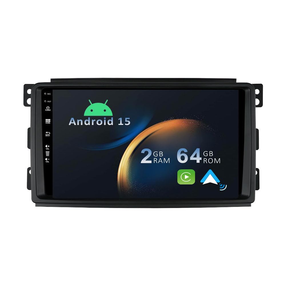 YUNTX [2+64G] Android 15 Car Stereo Fit for Benz Smart fortwo 451 (2005-2010)-[Built-in Wireless CarPlay/Android auto/GPS/MirrorLink/Bluetooth 5.0/WiFi/USB/4G/SWC/Camera]-9" IPS 2.5D Touch screen