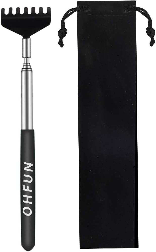 Back Scratchers for Adults Extendable - Protable Telescoping Back Scratcher - Backscratchers for Women Men Kid with Carrying Bag -Black