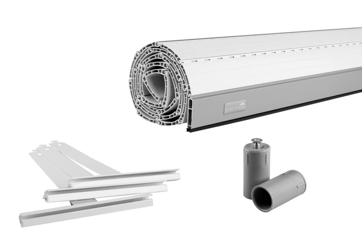 Schellenberg 20094 PVC Mini Roller Shutter Armor Set for 40 mm Steel Tube Shaft - 120 x 140 cm White Can be Shortened in Width Includes Roller Shutter Suspensions, Aluminium End Strip, Stop Plugs