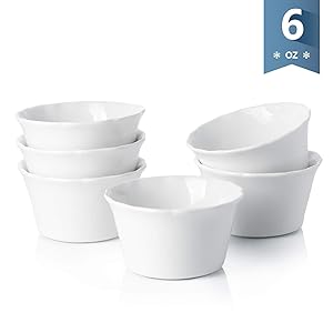Sweese 511.001 Porcelain Souffle Dish, 6 Ounce Ramekins for Baking, Set of 6, White