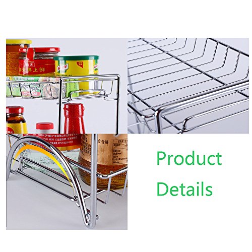 Spice Rack Organizer, Fresh Household 2 Tier Spice Jars Bottle Stand Holder Stainless Steel Kitchen Organizer Storage Kitchen Shelves Rack - Silver - Thumbnail 4