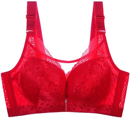 VOYAGEA Lace Sexy Lace Non-Rims Gathered Breathable Adjustable underwear38BCD-50BCD (115B=50A, Red)