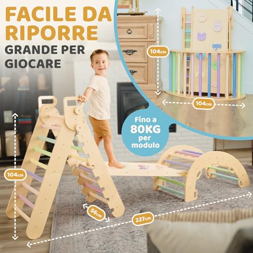 Duanico® 9in1 Montessori Large Triangle 1-7+ Years - 5 Adjustable Angles - Wooden Gym Set with Montessori Arch and Climbing Ramp for Kids Outdoor and Indoor