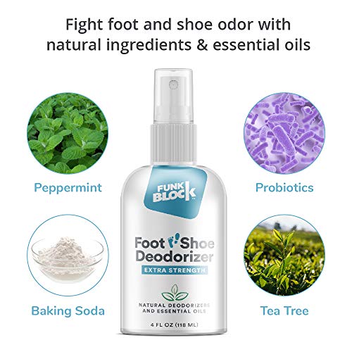 FunkBlock Shoe Deodorizer & Foot Spray - Powerful Shoe Odor Eliminator Safe or All Shoes and Feet - Shoe Odor Eliminator Spray with Strong, Natural, Funk-Fighting Ingredients