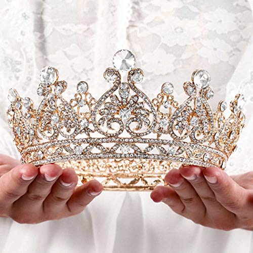 Baroque Queen Crown Gold Bride Rhinestone Wedding Crown  display picture 3