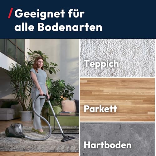 HP1 leistungsstarker Boden-Staubsauger ohne Beutel für Hartboden & Teppich, Sauger leicht & kompakt, EPA-Staubfilter, Parkettdüse, 2L Staubbehälter inkl. Zubehör, 700W, mit Kabel 7,5m